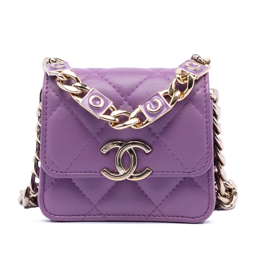 Pre-Loved Chanel CC Quilted Lambskin Coco Card Holder on Chain - Picture 1 of 8